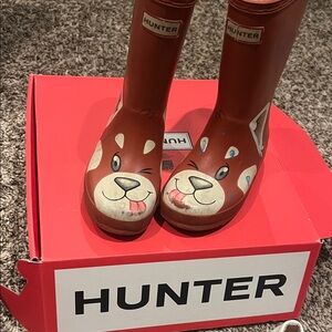 Hunter Kids Brown Animal Face Rain Boots